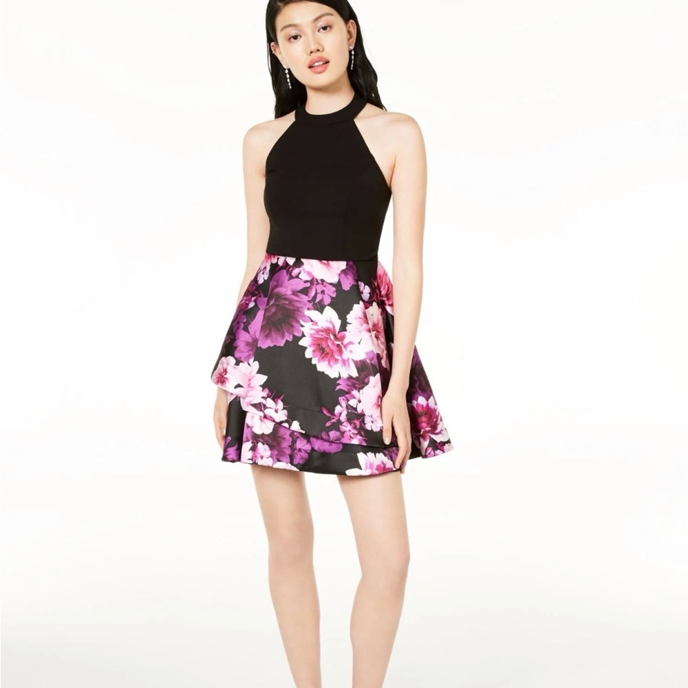 B Darlin Black and Pink Floral Dress